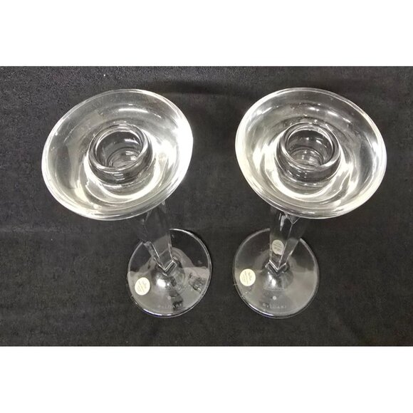 Pair of Rosenthal Bvlgari Hand Blown Clear Glass Candle Holders, 8.75" High - Picture 4 of 7